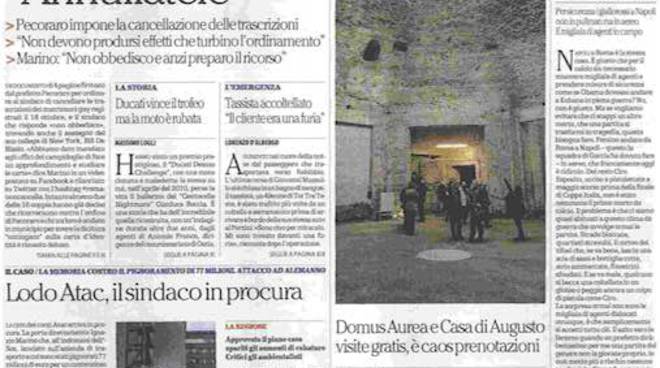 La Repubblica Cronaca di Roma Prima Pagina del 1 Novembre 2014